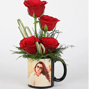 Red Roses in Personalised Black Mug